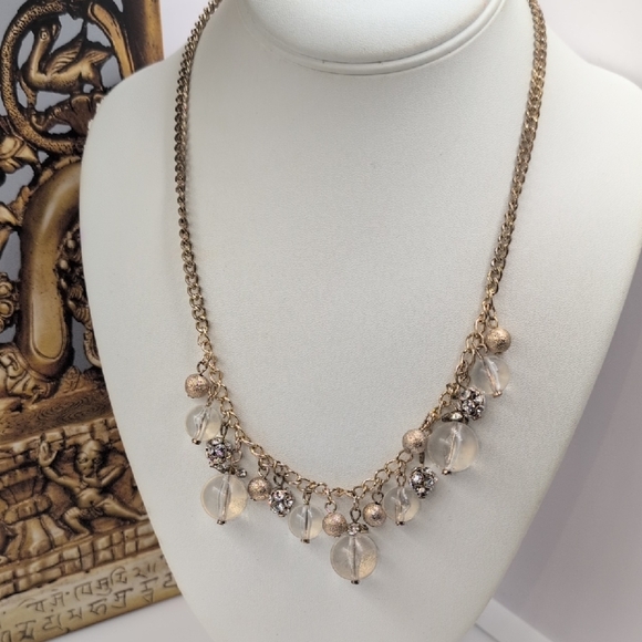 Gold Crystal Choker Necklace Elegant Floral Design - Picture 1 of 7